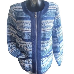 Le Grenier Blue and White Zippered Sweater Cardigan 16